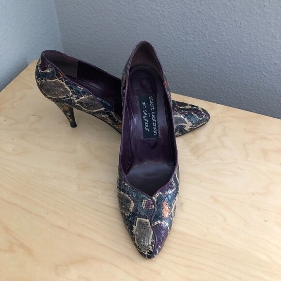 Vintage STUART WEITZMAN for MR. SEYMOUR Snakeskin Pointed Toe Pumps Office Siren - Picture 1 of 12
